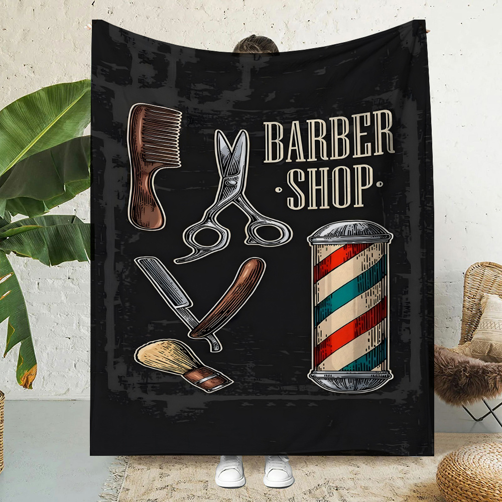Mens Grooming Barber - بطانية مزخرفة بتصميم صالون حلاقة عتيق،