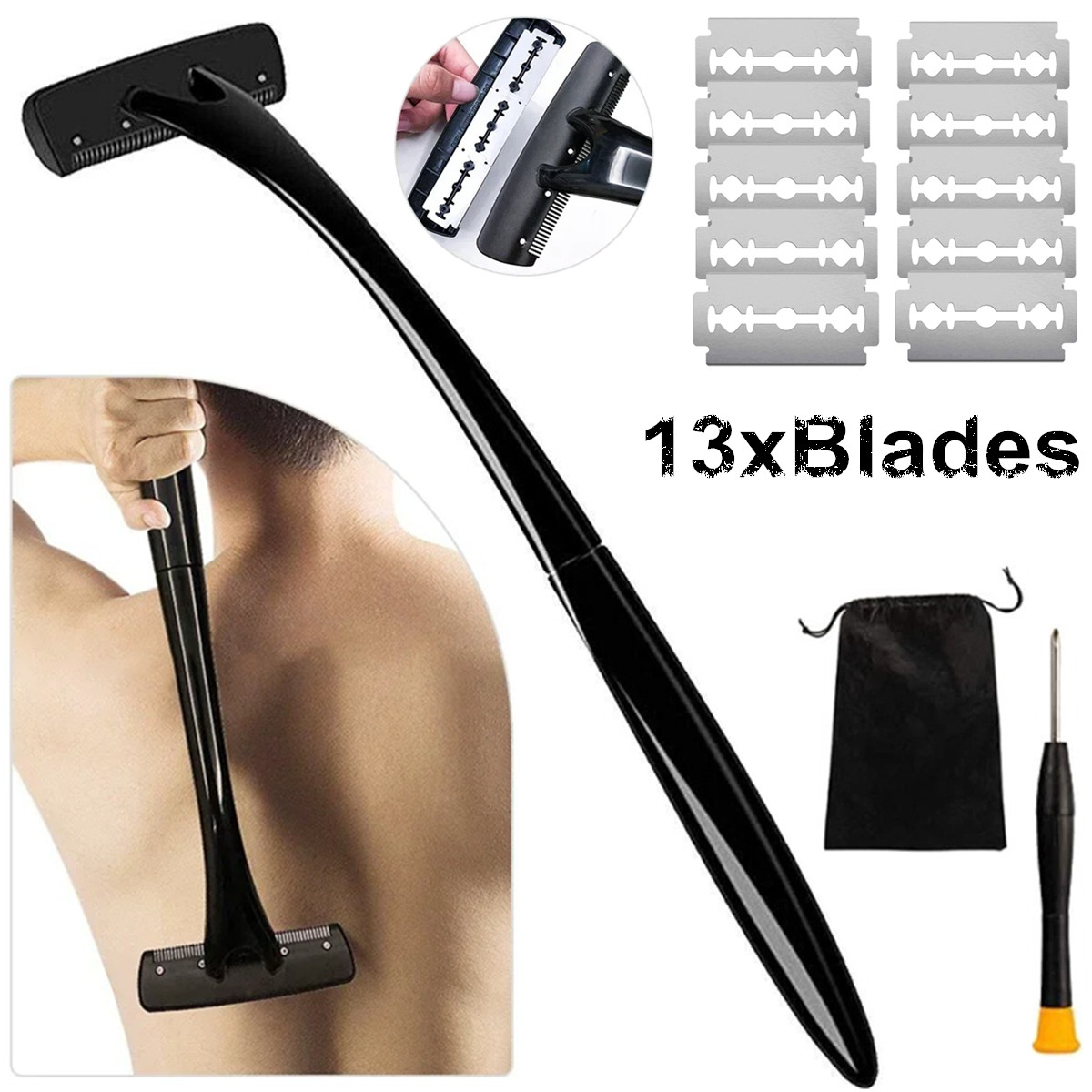 Men'S Grooming Blade - ماكينة حلاقة الظهر ذات المقبض الطويل