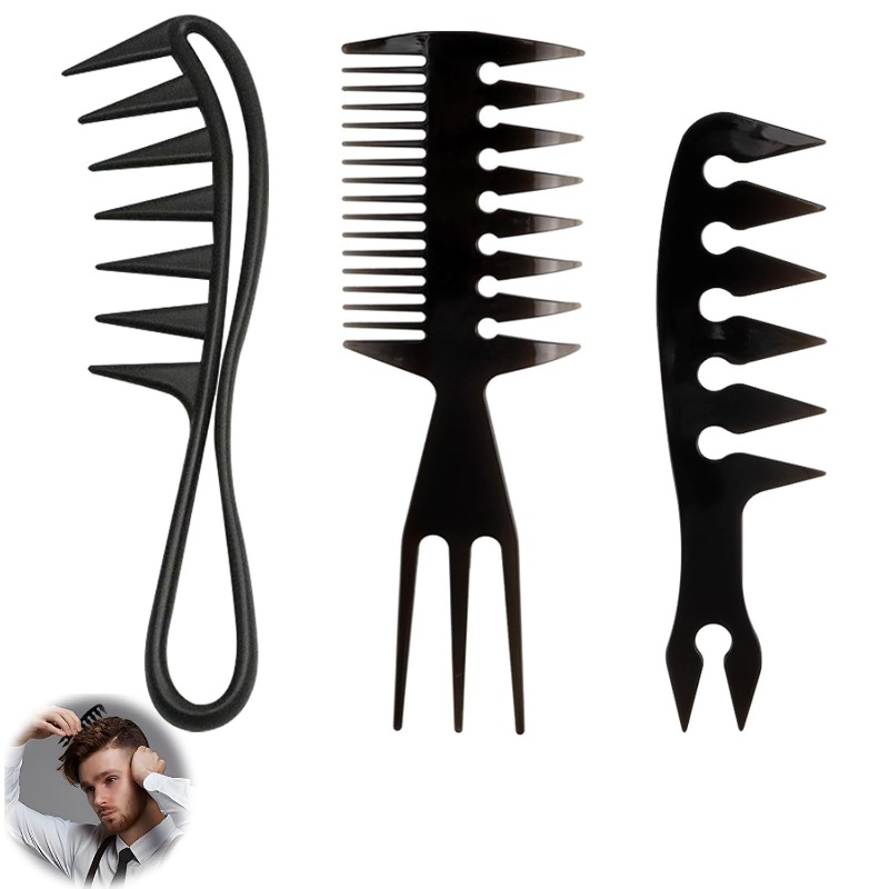 Mens Grooming Barber - 1/3 قطعة مشط شعر واسع الأسنان